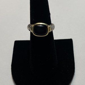 DAVID YURMAN STERLING SILVER & 14K GOLD CABLE RING WITH ONYX STONE